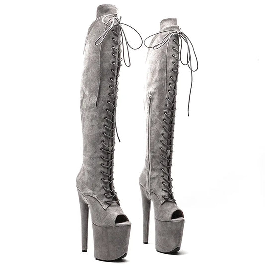 20CM/8inches Women New  Extreme High Heel   Lap Dancing Stripper Shoes Platform belt buckle thigh high boots 5B
