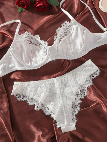 Ellolace Floral Lace Lingerie Seamless Underwear Sexy Intimate Push up Bra Exotic Sets Call Of The See Through Lace Panties