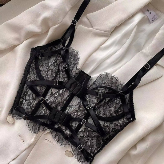 Sexy Lingerie Outfit Fancy Lace Underwear Erotiic Bras And Panties Transparent Attractive Bilizna Set   Suit