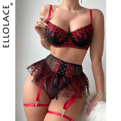 Ellolace Fancy Lingerie Heart Embroidery Sexy Outfits Frill Trim Panties Lace Sissy Sweet Girl Erotic Costume
