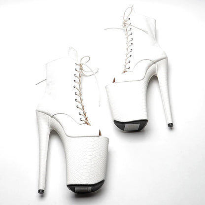 White color Snake PU 23CM/9inches open toe  Pole dancing platform Pole Dance boots