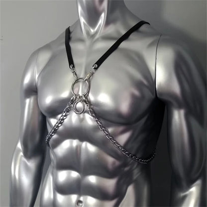 Gothic Body Harness Chain Men Fashion Metal Punk Leather Tops Chest Jewellery Accessories  Fashion Party Nightclub Straps