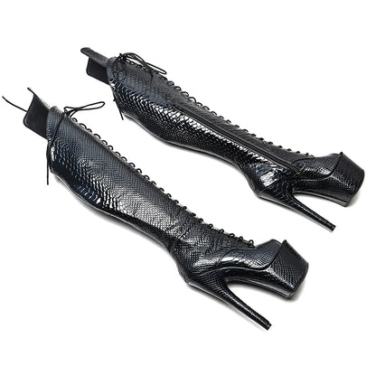17CM/7inches Snake  Upper Open toe  Pole dancing shoes High Heel platform Pole Dance boot