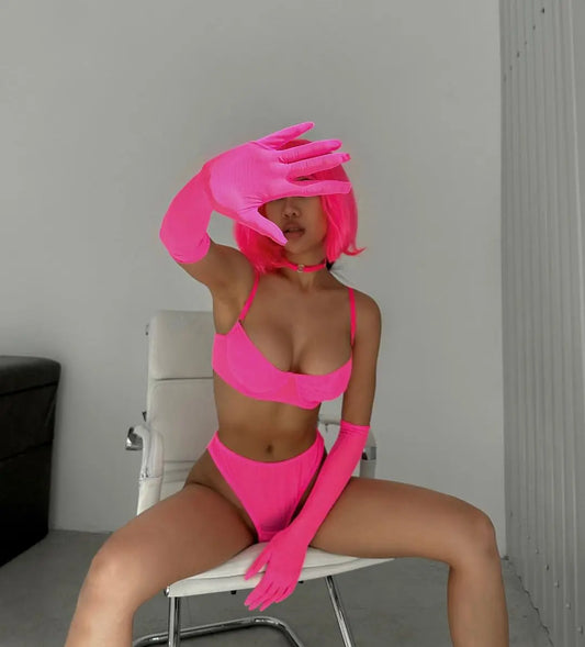 Lencería de labios rojos, ropa interior de encaje Sensual, conjunto de Bilizna transparente de 5 piezas, artículos íntimos sin costuras, conjunto exótico elegante 