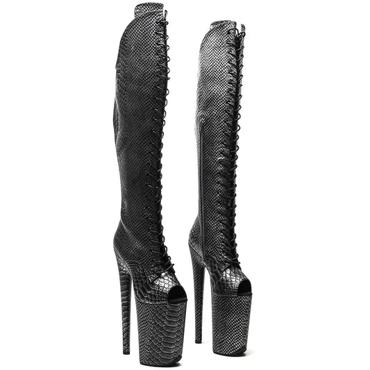 23CM/9inches Snake PU  open toe  fashion  lady  High Heel platform  Pole Dance boots