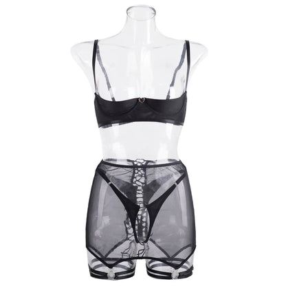 Lingerie soutien-gorge ouvert jarretière intime sensuelle culotte sans entrejambe dentelle transparente ensemble Bilizna non censuré 