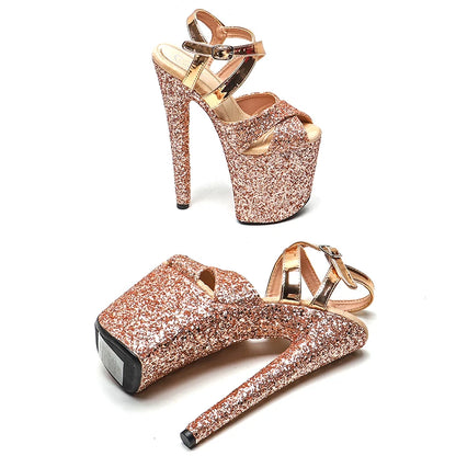 20cm/ 8inches Glitter PU with Shiny PU Starp Small open toe  platform  high heel sandals  pole dance shoes