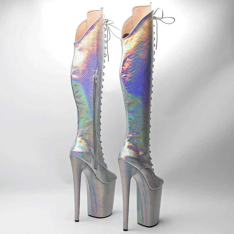 23CM/9inches Shiny Snake PU  open toe  fashion  lady  High Heel platform  Pole Dance boots