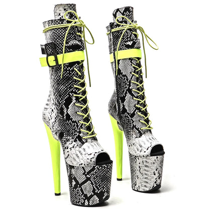 20cm/8inches  Snake  Upper with Matte PU  Open Toe  Fashion  High Heel platform   Pole Dancing boots