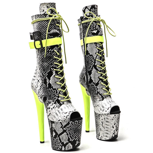 20cm/8inches  Snake  Upper with Matte PU  Open Toe  Fashion  High Heel platform   Pole Dancing boots