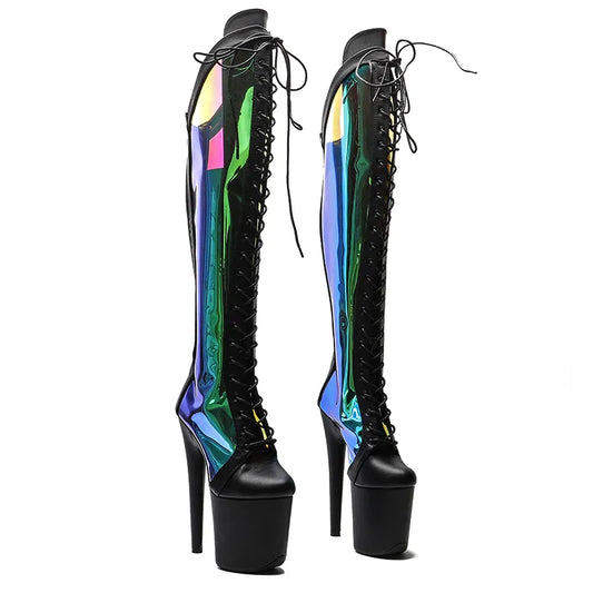 20CM/8inches matte upper Women New Design  Extreme High Heel  Dancing Stripper knee high Shoes Platform Lace-up 5B