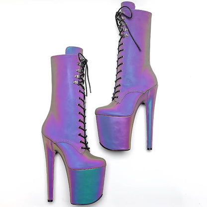 20CM/8Inch Holographic PU UPPER  Fashion trendy style  Platform disco party High Heels Shoes Pole Dance boot
