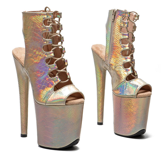 20CM/8inches Shiny Snake PU Upper  open toe  High Heel   platform Pole Dance boot