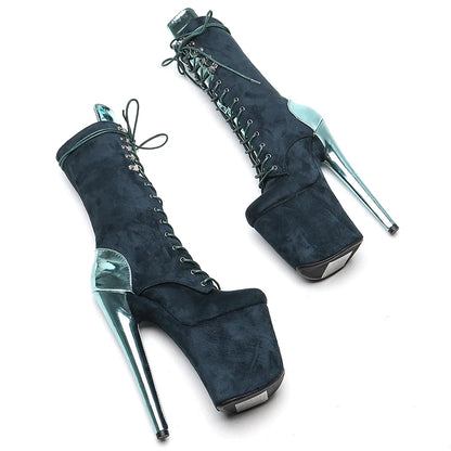 20CM/8inches  Suede  Upper two color mix color   Pole dancing shoes High Heel platform Pole Dance boot