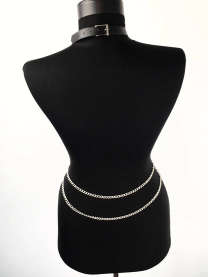 Pu Leather Fashion Chain Harness Belt Chest Harness Corset  Lingerie Punk Gothic Lingerie  Women Clothing