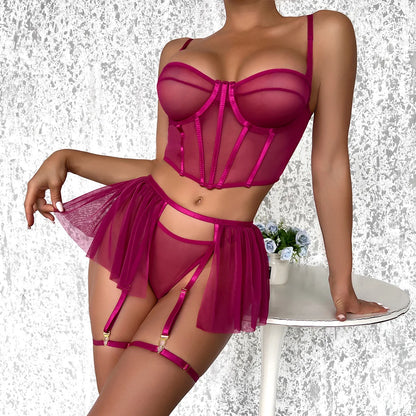 Ruffle Transparent Lingerie See Through y Women's Underwear Hot Bra Without Censorship Mesh Fantasy Intimate