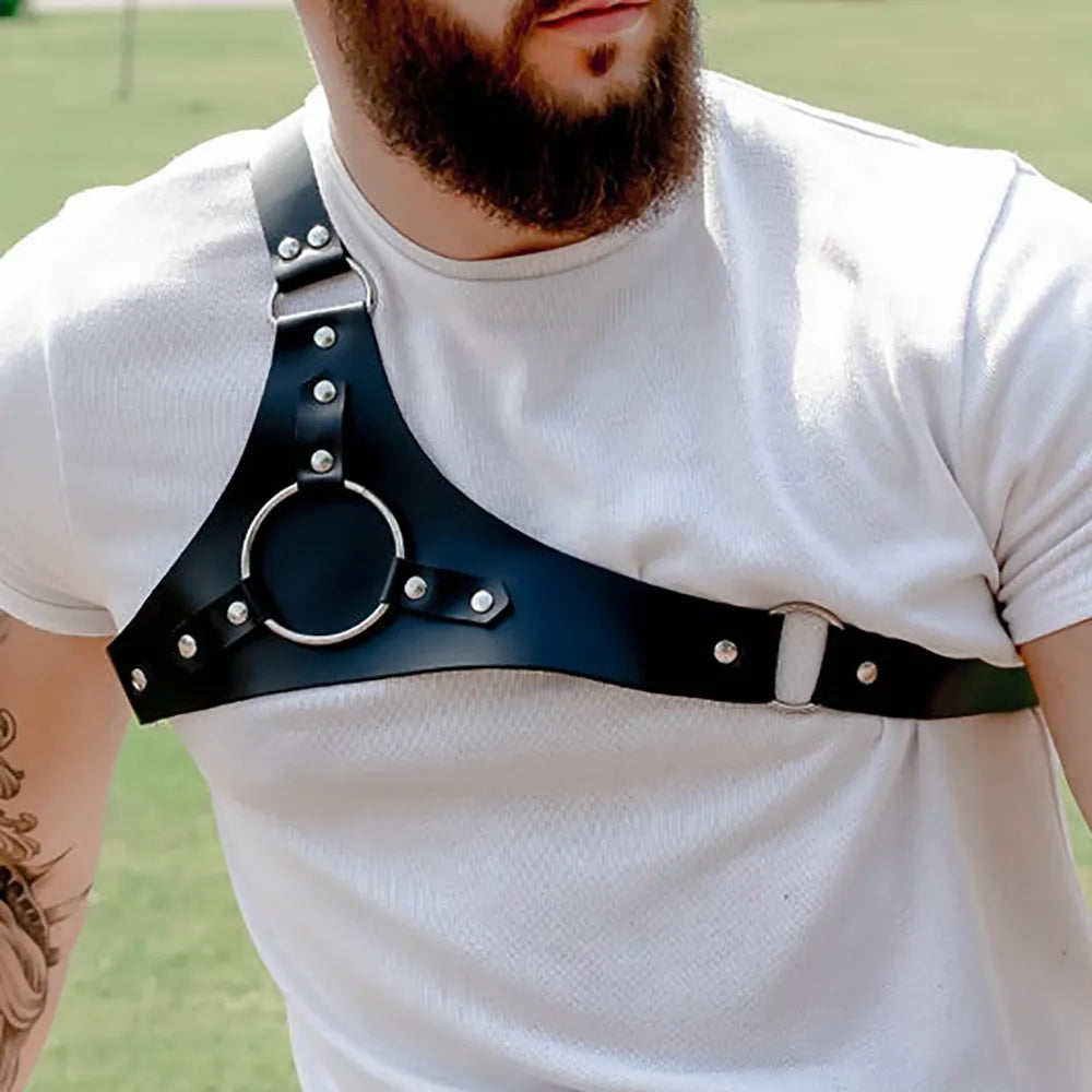 Gothic Exotic Punk Body Chest Harness Mens Leather Top  Gay  Underwear  Man Rave Accessories Male  Tanks