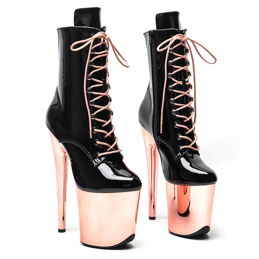 20CM/8inches Black Patent PU Upper Champagne Color Platform Pole Dance Shoes High Heels Pole Dance Boot