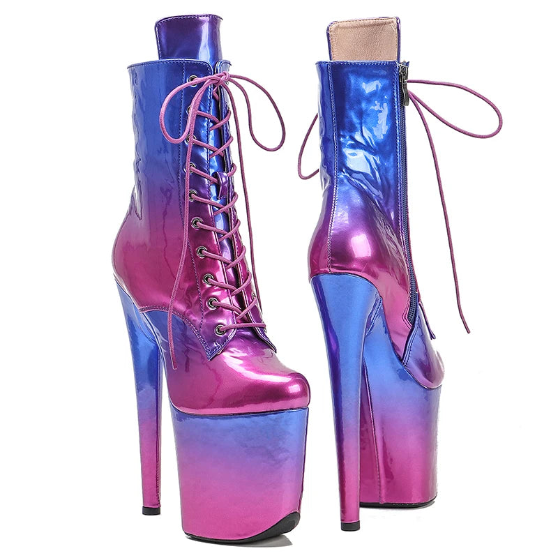20CM/8Inch Patent Upper New Fashion Women's High Heels Platform Lace up Ankle Boots Pole Dance Boots