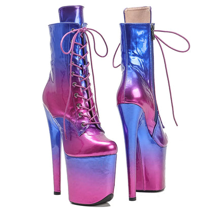 20CM/8Inch Patent Upper New Fashion Women's High Heels Platform Lace up Ankle Boots Pole Dance Boots