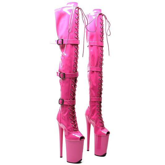 23CM/9inches  Shiny  PU  Patent Small Open Toe fashion  lady  High Heel platform  Pole Dance boots
