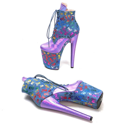 20CM/8inches  PU upper Two color mix  Pole dancing shoes High Heel Pole Dance boots