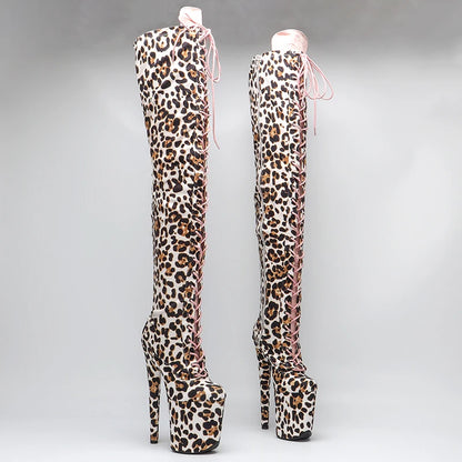 20CM/8inches  leopard print suede upper  boots super high heel platform boots model nightclub over knee high boots 5B