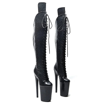23CM/9inches Snake Shiny  PU   fashion  lady  High Heel platform  Pole Dance boots