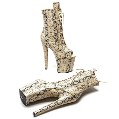 20CM/8inches  snakeskin upper   High Heel platform Pole Dance boot