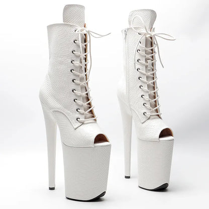 White color Snake PU 23CM/9inches open toe  Pole dancing platform Pole Dance boots