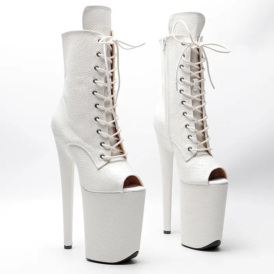 White color Snake PU 23CM/9inches open toe  Pole dancing platform Pole Dance boots
