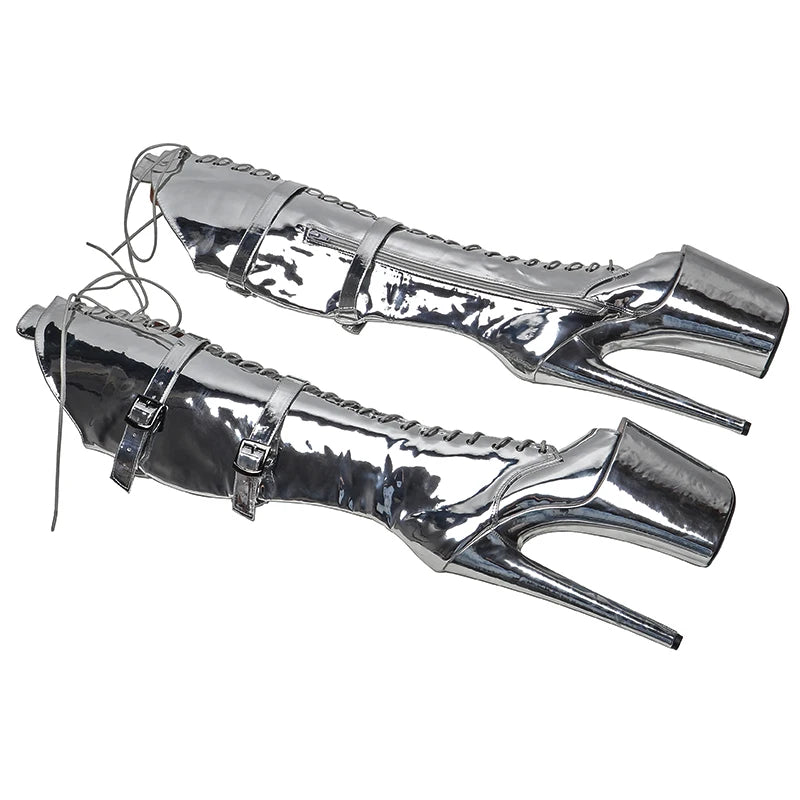 20CM/8inches Shiny PU   Upper Open Toe Trend fashion  High Heel platform Boots Pole Dance boots