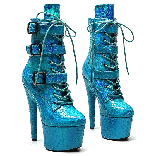 17CM/7inches  holography PU  upper Pole dancing shoes High Heel platform Pole Dance boot