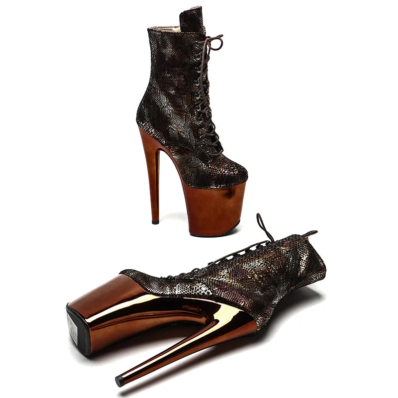 20CM/8inches Snake   PU   Upper  electroplate   High Heel platform  fashion Boots Pole Dance boots