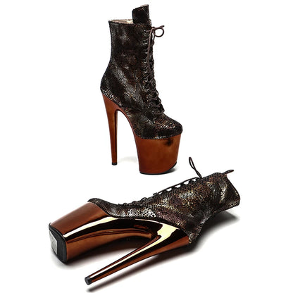 20CM/8inches Snake   PU   Upper  electroplate   High Heel platform  fashion Boots Pole Dance boots