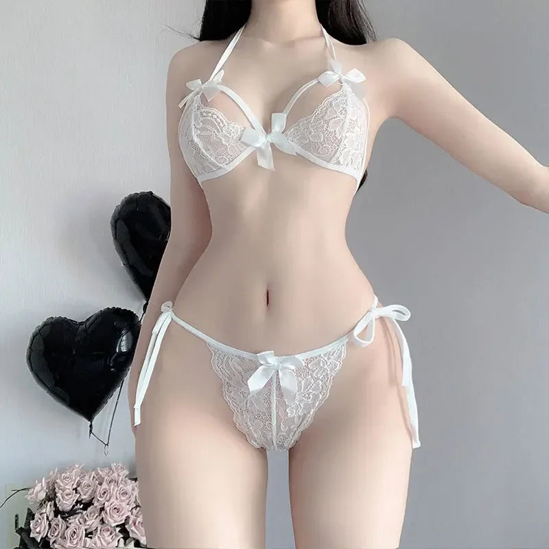 Lingerie Transparent Panties Open Crotch Tanga  Lingerie Women Body Two-piece  Lace Underwear  Costume