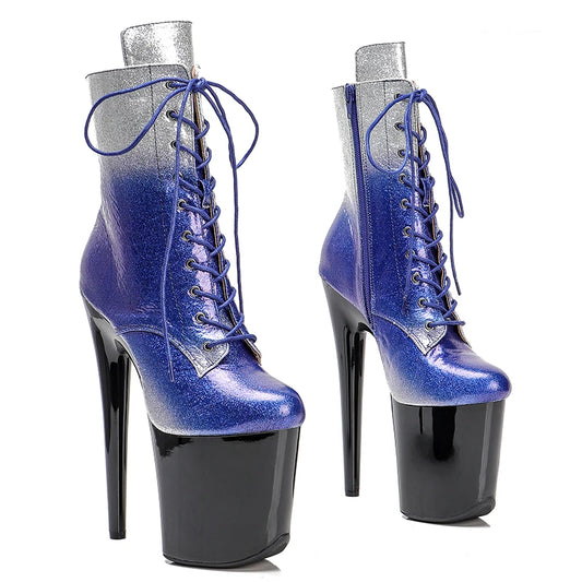 20CM/8Inch PU upper  boots open toe   Lace Up Pole Dance High Heels platform  Pole Dance boot