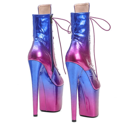 20CM/8Inch Patent Upper New Fashion Women's High Heels Platform Lace up Ankle Boots Pole Dance Boots