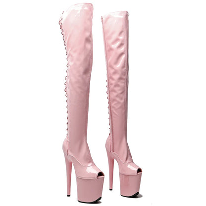 20CM/8inches Shiny Patent PU Upper Trend Fashion Small Open Toe High Heel Platform Boots Pole Dance Boots