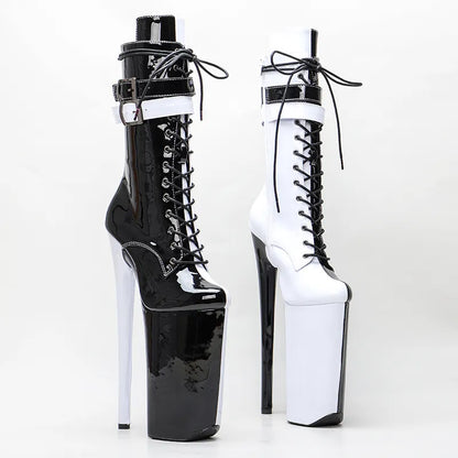 26CM/10inches  Black with white color  patent PU y exotic High Heel platform party shoes Pole Dance boot