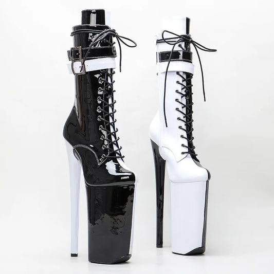 26CM/10inches  Black with white color  patent PU y exotic High Heel platform party shoes Pole Dance boot