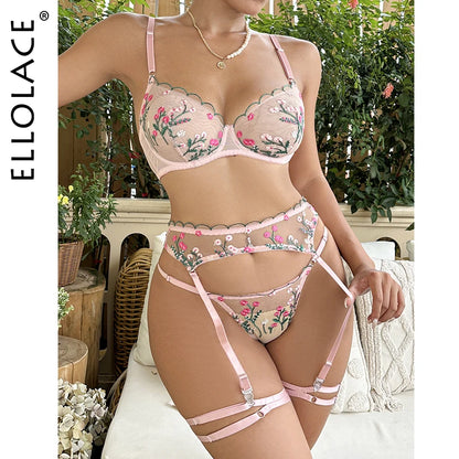 Fairy Lingerie Floral Transparent Bra Fancy Underwear Delicate Lace Garter Belt Set Valentine Holiday y Intimate