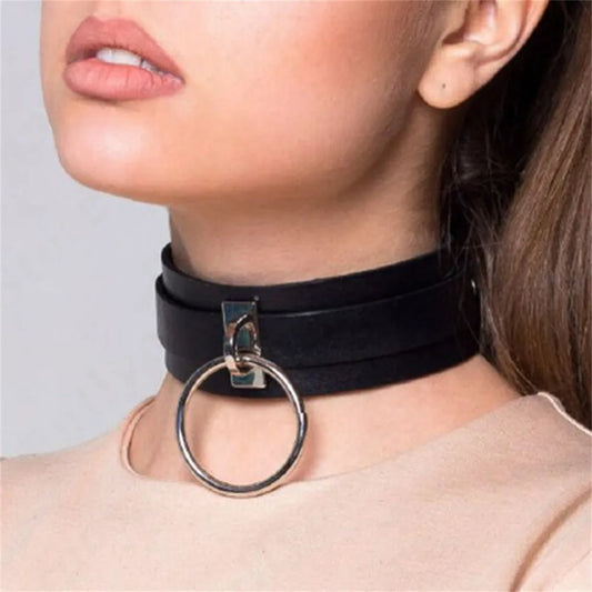 Harajuku PU Leather Choker Necklace For Women Statement Gothic Punk Rock Metal Round Necklaces  Anime Party Jewelry