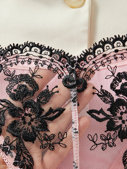 Ellolace Floral Sexy Lingerie Set Erotic Fancy Delicate Underwear Transparent Bra Bilizna Set Girl Pink Intimate Goods