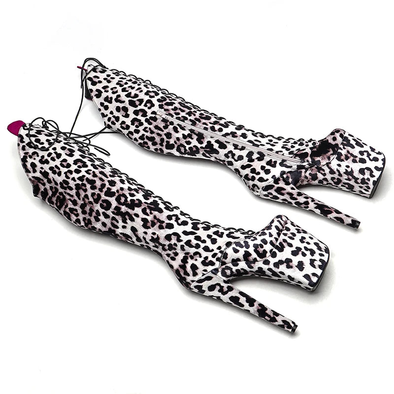 20CM/8inches Leopard Upper with Suede tongue  Pole dancing shoes High Heel platform Boots Pole Dance boots