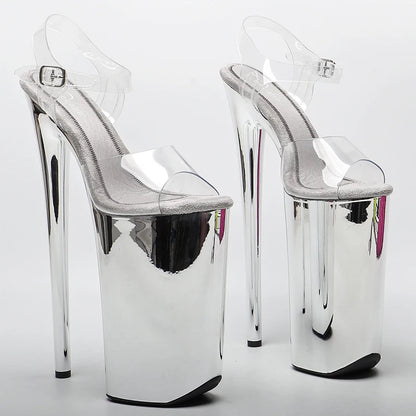 26CM/10inche    PVC  upper Open Toe   electroplate High Heel platform y exotic  party sandals   Pole Dance shoes