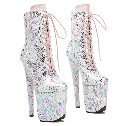 20CM/8inches ankle boots glitter and lace up upper  fashion for  lady party  High Heel platform Pole Dance boot