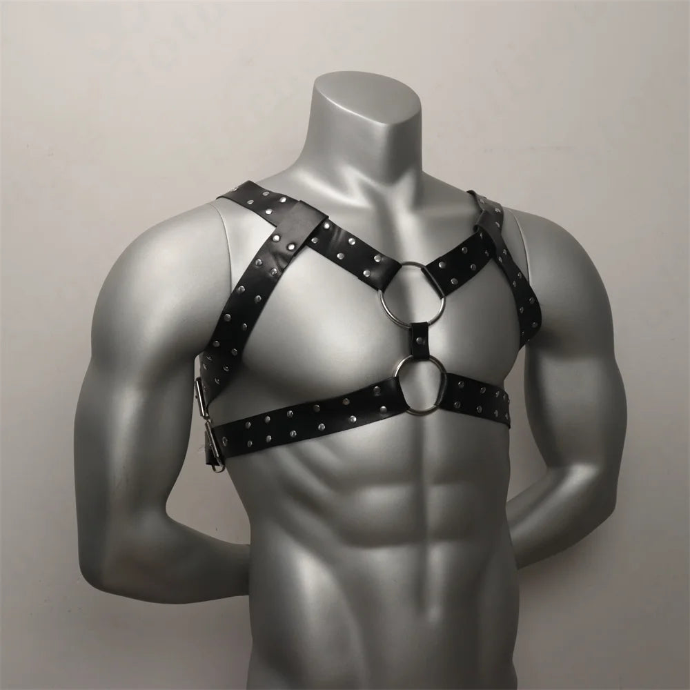 Leather Chest Harness Men with Armband  Gay Body  Cage  Crossed Harness Belts for Men Punk Gothic Male Costumes