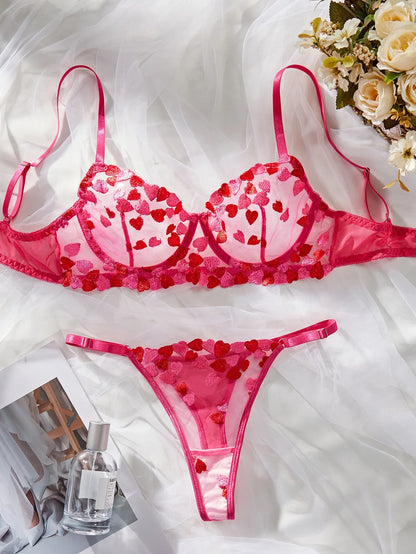 Ellolace Fantasy Lingerie Erotic Outfit Love Embroidery Lace Romantic Sexy Costume Transparent Bra Fancy Seamless Underwear