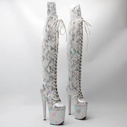 20CM/8inches Snake Upper Pole dancing shoes High Heel platform Boots closed toe Pole Dance boots